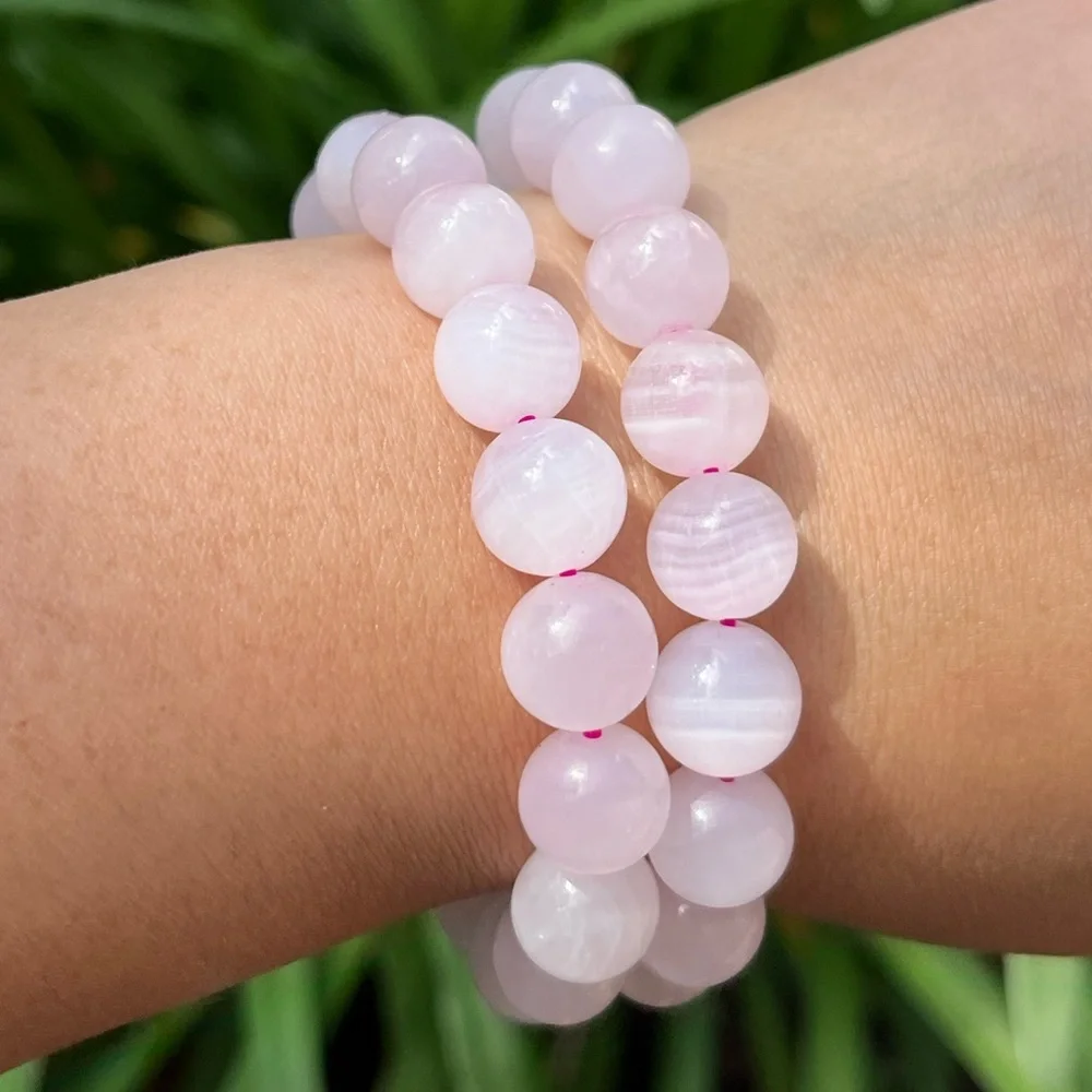 10mm stretchable banded pink‎ calcite bracelet